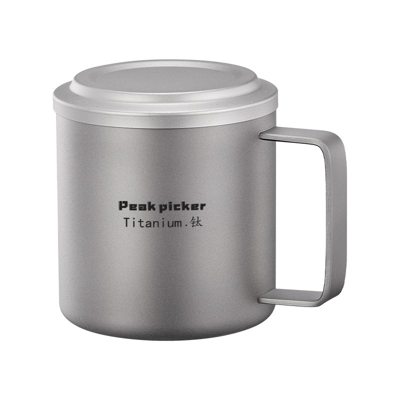 纯钛双层泡茶杯钛杯隔热 钛水杯新品轻便带盖子双T层马克钛杯咖啡