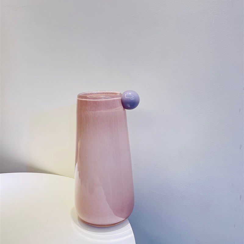 球球点缀粉紫色花瓶外q贸出口手工玻璃厚重花器高31口径10
