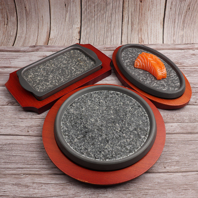 日式铁板烧石头烤盘日韩料理餐厅豆腐茄子S石板烧餐具牛排盘