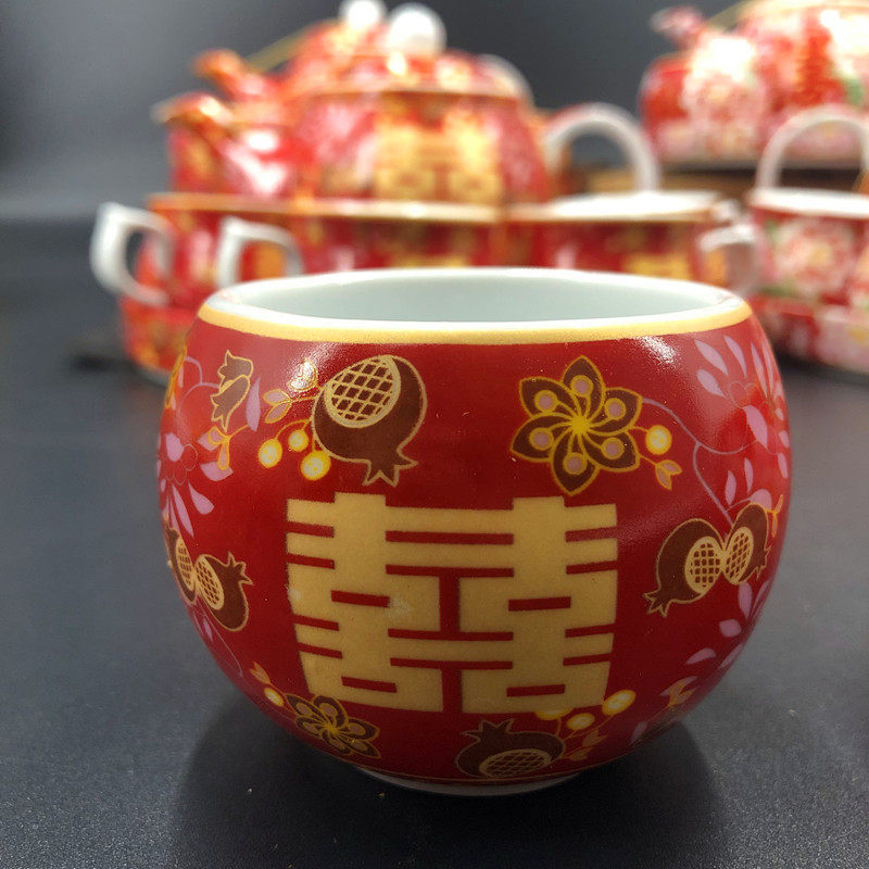 结婚婚庆用品港式新人q敬茶杯套喜碗传统习俗新娘嫁妆陶瓷茶具套