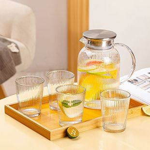 耐高温竖纹凉水壶客厅泡茶壶凉白开水壶 高颜值轻奢冷水壶水杯套装