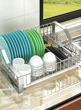 304不锈钢碗碟架碗架沥水架单层厨房置物架台面放W碗筷碗盘收纳架