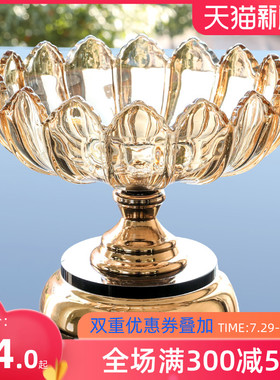 水果盘水晶玻璃高脚果盘2026新款家用客J厅茶几创意轻奢零食糖果