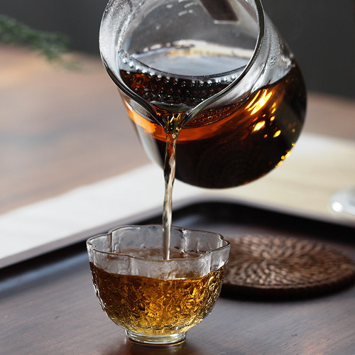 月牙公道b杯木把带茶滤网日式玻璃公杯加厚分茶器茶漏一体茶海套