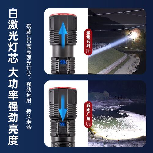 三节18650锂电手电筒30W白激光安保千米远射大功率铝X合金伸缩数