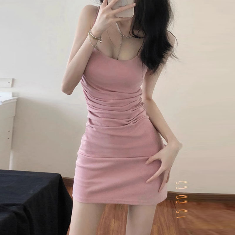 速发显色粉白包臀背心吊带裙小个子显高短款纯欲辣妹紧身性感连衣