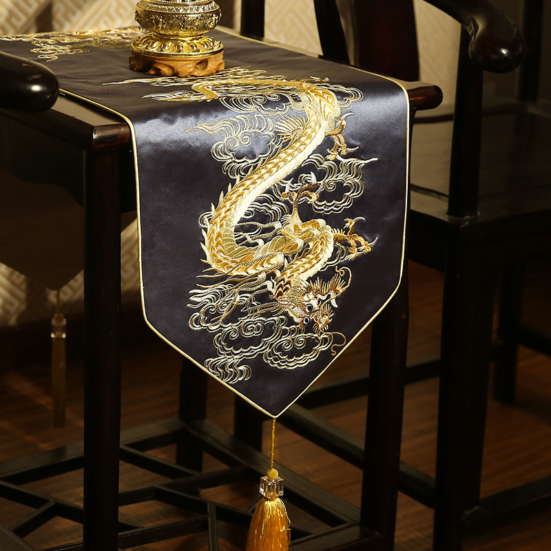 速发新中式桌旗禅意刺绣古典复古茶几布玄关餐桌电视柜饰布床旗
