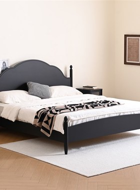 速发艾式嘉 莱茵床 法迪实木床黑色1.8米主卧复古床人双小户型