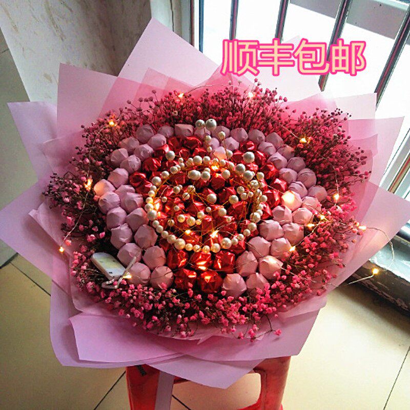 速发顺丰颗棒棒糖花束成品满天星干花送友生日礼物情人节礼品