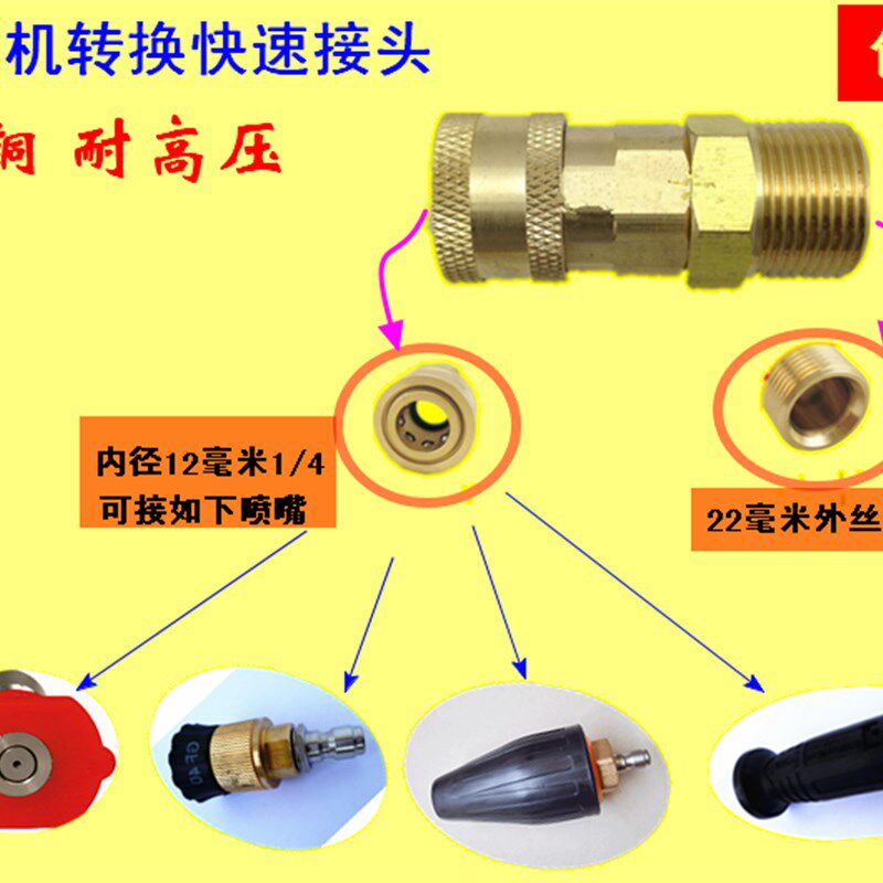 速发黑猫高压水枪泡接头转沫壶2速接头清洗机喷嘴转换接头1/4 2快