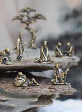 速发盆景小摆件人物迷你竹林七贤古风小人像奇石沙盘景景微造观摆