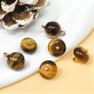 圆珠猫眼石纽扣天然玉石扣子新中式唐装汉服旗袍扣子虎眼玉珠钮扣