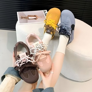 百搭阿甘鞋 韩系秋季 带少女粉辣妹街拍潮鞋 女复古创意双色鞋 德训鞋