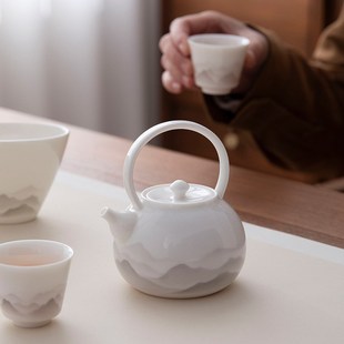 德化羊脂玉白瓷茶壶大容A量手工单壶陶瓷功夫茶具家用泡茶壶