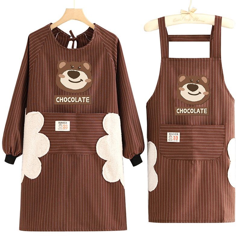 双层棉布家用厨房防污长袖罩衣定制logo印字卡通围裙餐饮工作服女