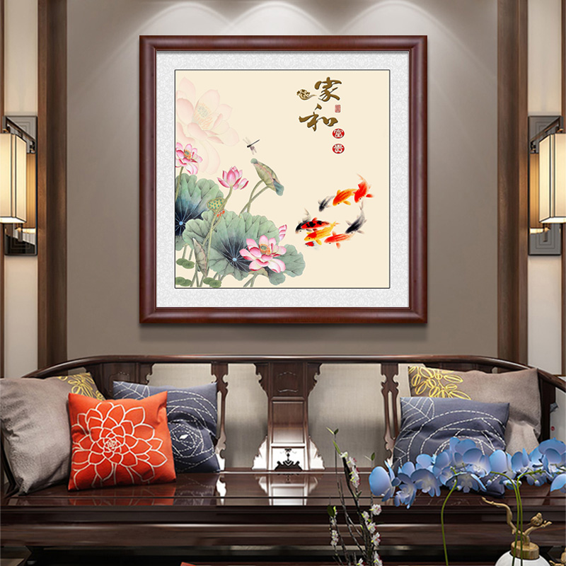 荷花装饰画中国风莲花水墨壁画客厅饭厅玄关背景墙画楼梯墙壁挂画图片