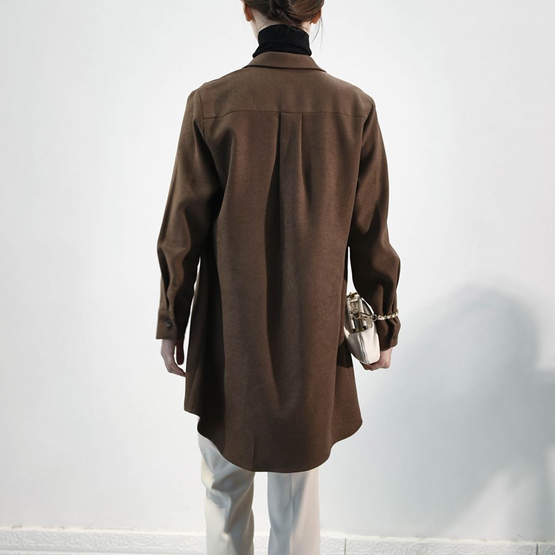 免烫抗皱长款遮屁股咖色灯芯绒磨毛衬衫女加厚外套秋冬季宽松衬衣