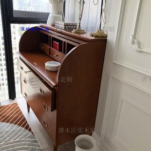 唐木匠实木家俱北欧圆头秘书柜圆弧盖秘书柜定制中古柜化妆台全新