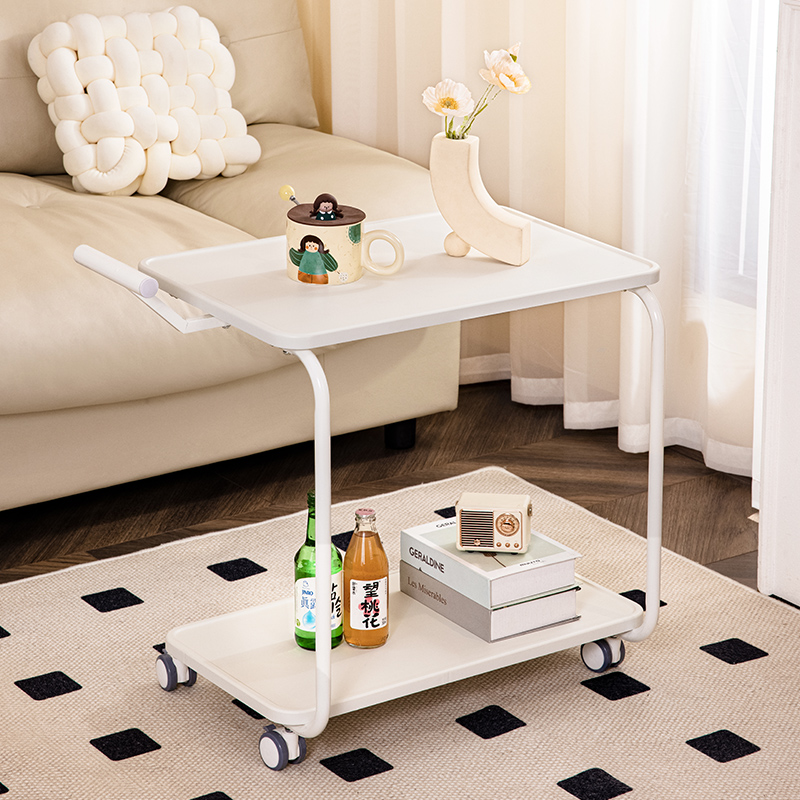 奶油风可移动茶几沙发边几边柜零食小推车带轮茶桌置物架床头边桌