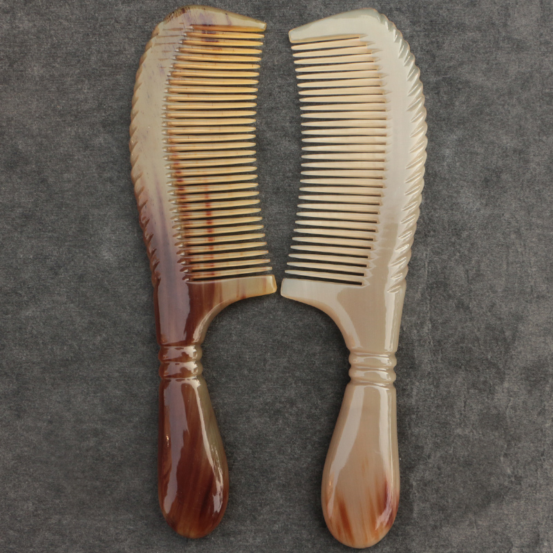 天然牦牛角密细齿直护发梳粗大齿卷发按摩保健梳防静电特大号厚实
