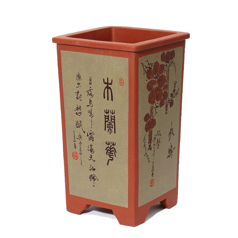 清香阁紫砂 双色平口四方花盆 悬崖桩高盆景盆 桌面古典大兰花盆