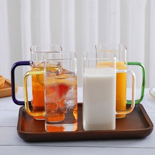 茶杯带把手水杯方形杯子杯具 玻璃杯家用耐热防爆耐高温客厅套装