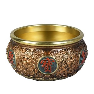 饰摆件中Z式 全铜聚宝盆大号家用百福铜缸客厅黄铜工艺品装 手工礼