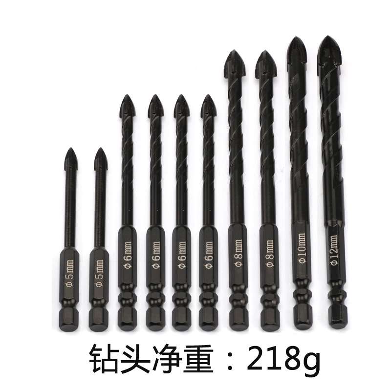 六角十字四刃陶瓷玻化砖合金麻花钻瓷砖多功能玻璃开孔器钻头套装