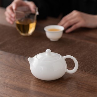 羊脂玉白瓷茶壶陶瓷家用功夫y茶具泡茶壶陶瓷手工壶西施壶