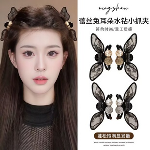 黑色蕾丝蝴蝶结抓夹女刘海发夹女2026新款前额侧边公主头发卡头饰