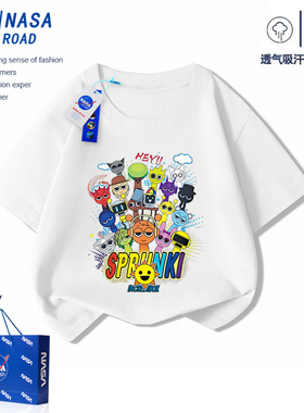 NASA儿童白色T恤洋气夏季sprunki节奏盒子短袖男女中大童休闲上衣