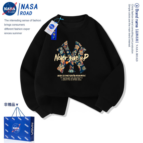 NASA联名男童圆领秋冬卫衣2026新款今年流行爆款上衣儿童黑色外套