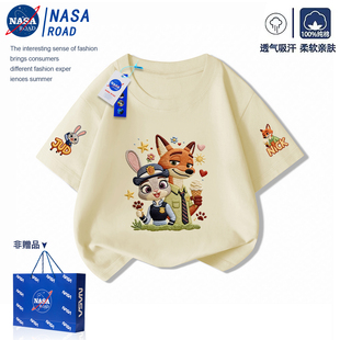 儿童夏季纯棉短袖t恤2026新款疯狂动物城卡通印花男女童洋气上衣
