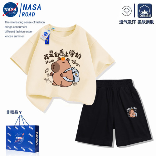 儿童套装夏装卡皮巴拉t恤女短袖