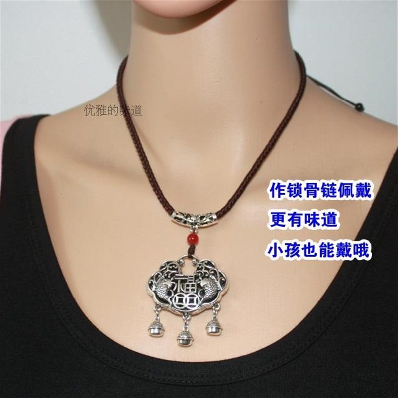 速发复古长命锁项链短款锁骨链如意富贵锁毛衣链男百搭休闲个性配