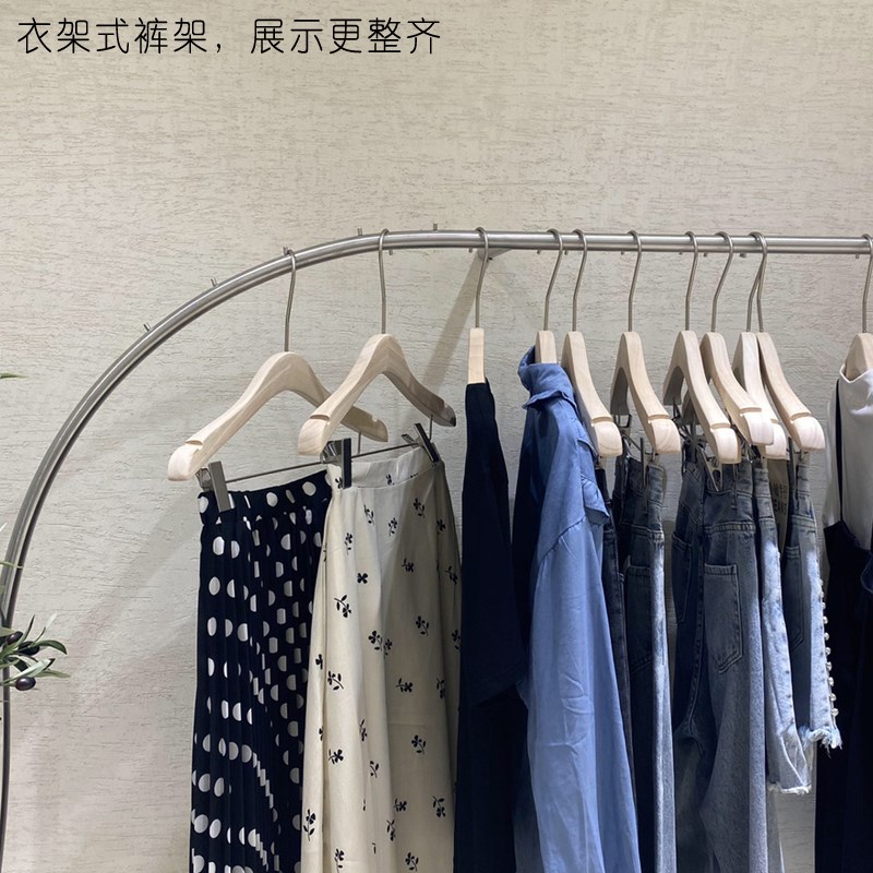 速发原木色无漆实木裤架裤夹子质木裤形服装店挂裤子衣架圆挂裤王