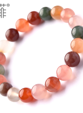 速发盐源玛瑙手链色七彩盐源玛瑙珠子散珠子单圈水晶手串男
