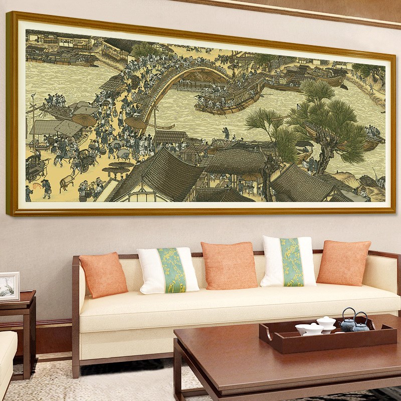 速发快手跨境一上满02绣24新款客厅线绣大画清明件河图