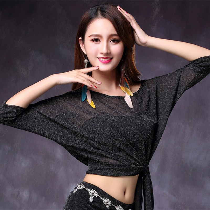 速发舞上衣拉丁舞服装肚皮舞练习流行网纱中袖东方舞蹈艺术服表演