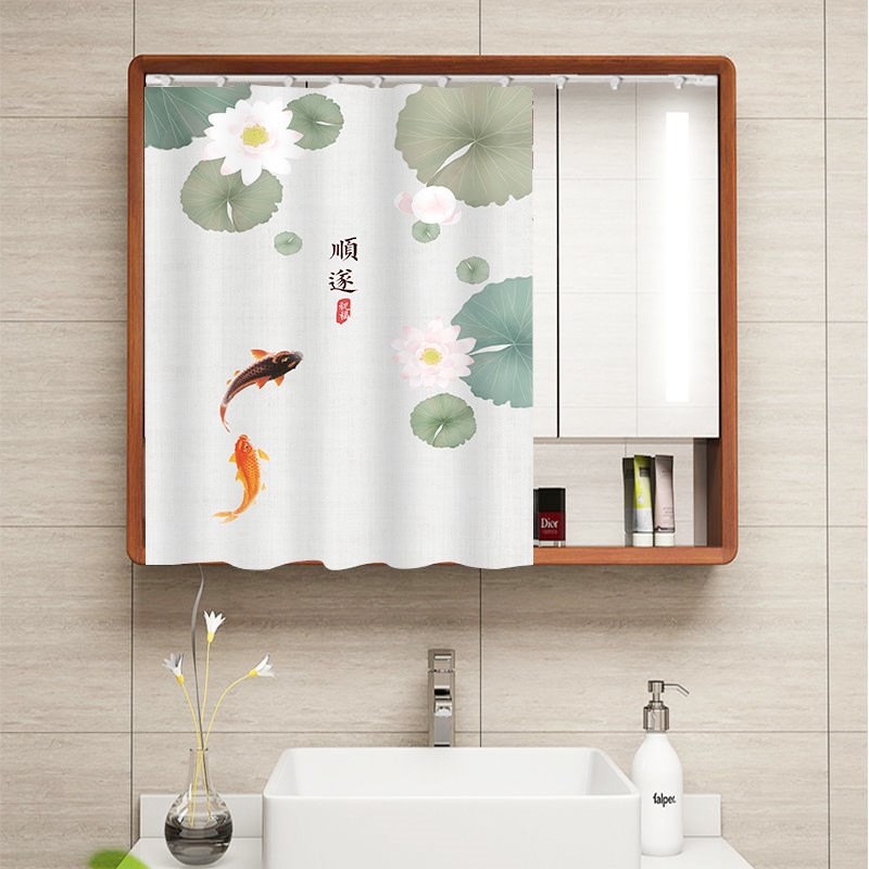 现货速发卫生间洗手台镜子遮挡帘防水防尘帘子浴室壁龛柜子遮丑帘