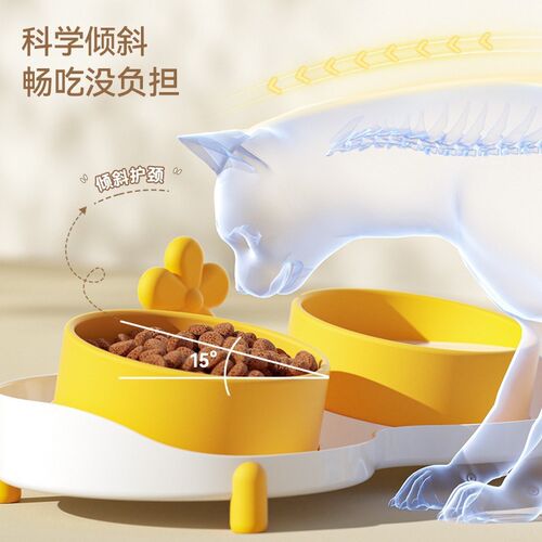 速发新款喝水狗食盆小清新高架双碗防打翻喂食碗猫饭盆陶瓷碗