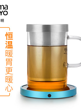 尚明玻璃花茶杯茶m水分离杯办公室用泡茶杯子带盖不锈钢过滤茶杯