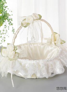 花童撒花蓝花瓣撒花篮q西式婚庆用品蕾丝布艺婚庆伴娘手提篮结婚