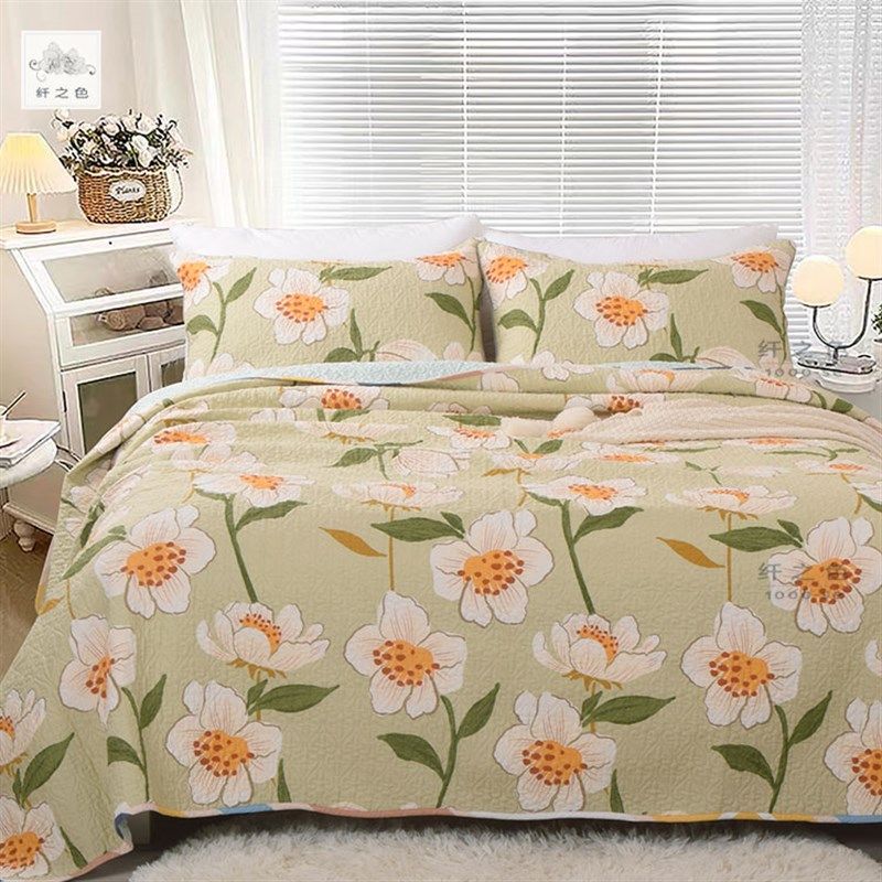 韩式田园风40支斜纹纯棉床盖绗缝被三I件套薄床单夹棉垫被不易皱,床上用品,床盖,淘宝优惠券,粉丝福利购,淘宝优惠卷