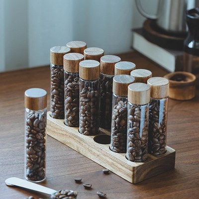 木盖咖啡豆分装瓶茶叶o密封罐玻璃试管展示架咖啡粉手串收纳储存
