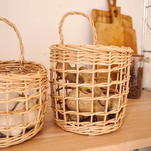 ins藤编手工艺编织小挂篮姜蒜收纳篮单耳壁挂收S纳筐吊篮筐小篮子