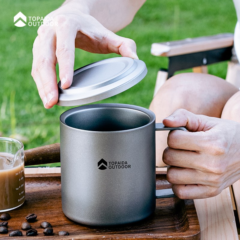 纯钛双层马克杯钛杯隔热 钛水杯新品轻便带盖双层U马克钛杯咖啡杯