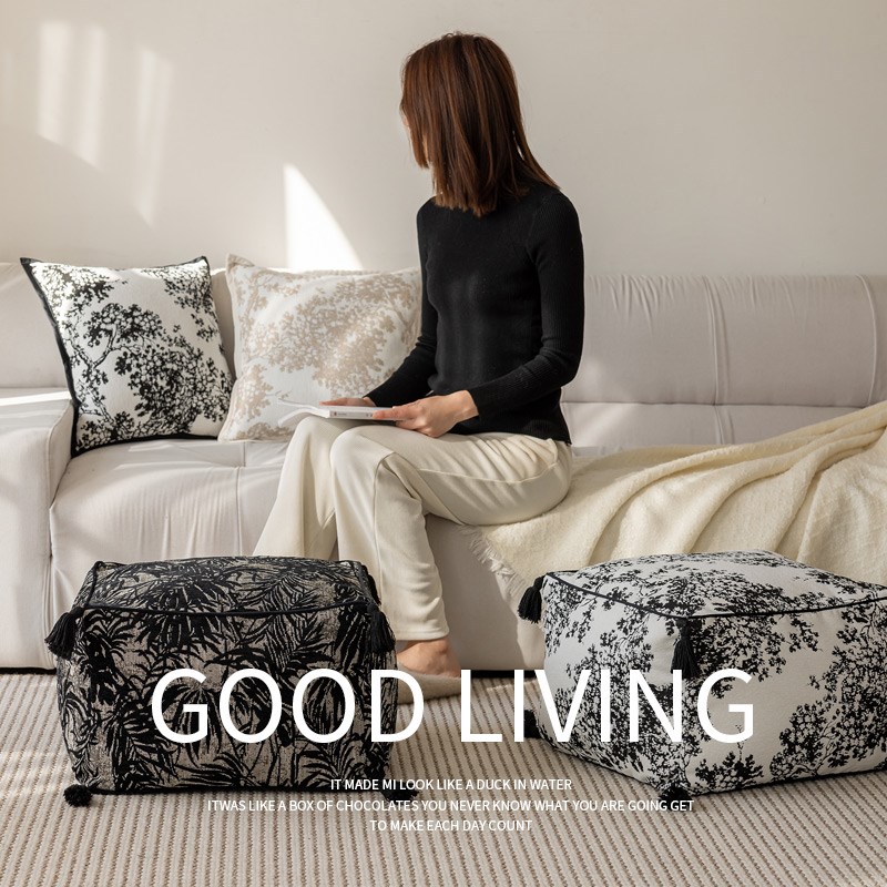 法式黑白杨梅f树坐墩中式水墨提花矮凳蒲团懒人沙发客厅地毯坐垫