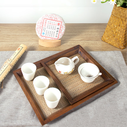泰国木质长方形茶盘家用放茶杯文玩E茶水茶具托盘茶点盘精致小茶