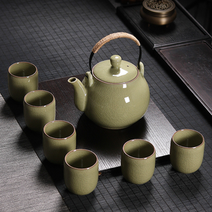 家用龙泉冰裂陶瓷大容量茶杯整 青瓷提梁泡茶壶大号功p夫茶具套装